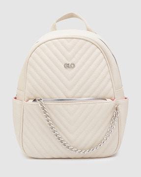 women backpack with metal logo & chain detail