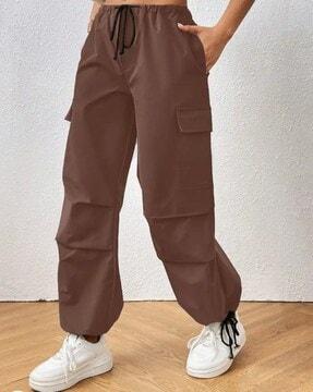 women baggy fit cargo pants with elasticated drawstring waist