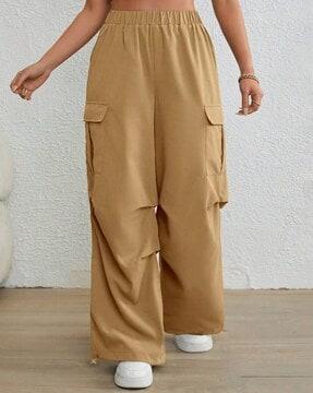 women baggy fit trousers with elasticated drawstring waist