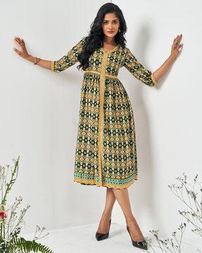 women bagru print a-line dress