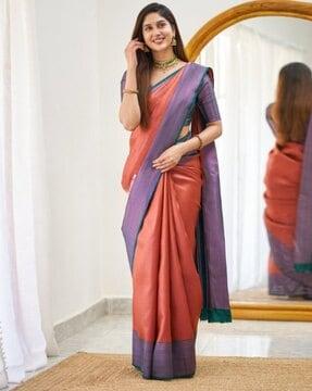 women banarasi saree with contrast border