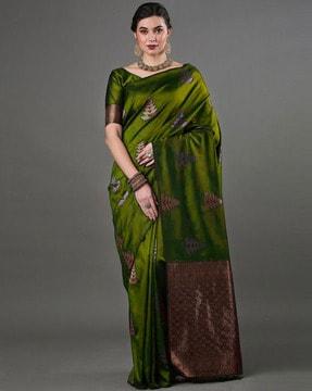 women banarasi silk saree with contrast border