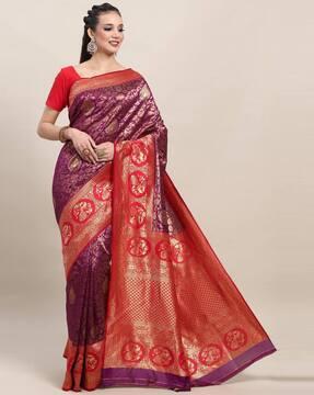 women banarasi silk saree with contrast border