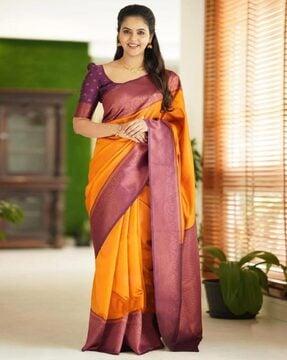 women banarasi silk saree with contrast border