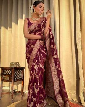 women banarasi silk saree with contrast border