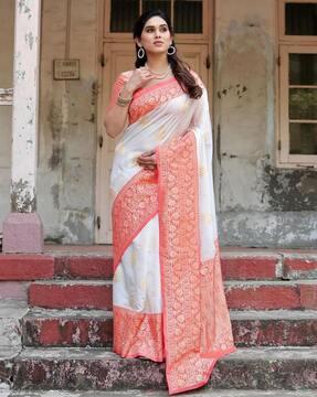 women banarasi silk saree with contrast border
