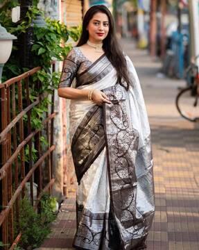 women banarasi silk saree with woven border