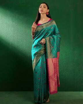 women banarasi silk saree with woven motifs
