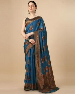 women banarasi woven saree with contrast border