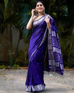 women banarasi woven saree with contrast border
