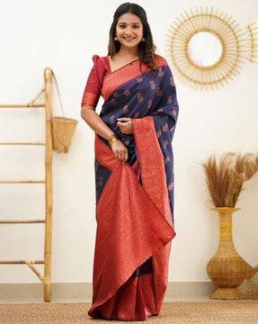 women banarasi woven saree with contrast border