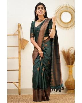 women banarasi woven saree with contrast border