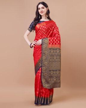 women banarasi woven saree with contrast border