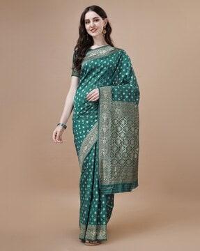 women banarasi woven saree with contrast border