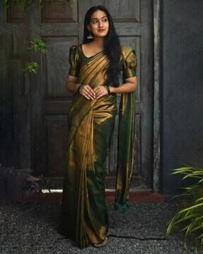 women banarasi woven saree with zari accent