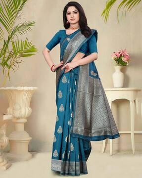 women banarasi woven saree with zari accent