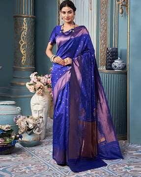 women banarasi woven saree with zari border