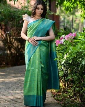 women banarasi zari woven saree with unstitched blouse piece