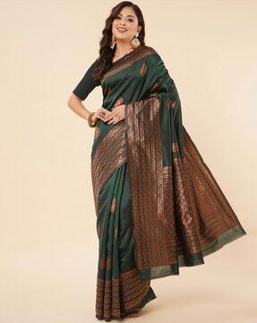 women banarasi zari woven saree with unstitched blouse piece