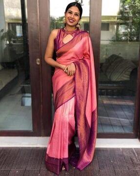 women banarasi zari woven saree with unstitched blouse piece