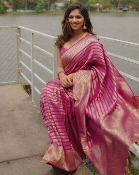 women banarasi zari woven saree with unstitched blouse piece