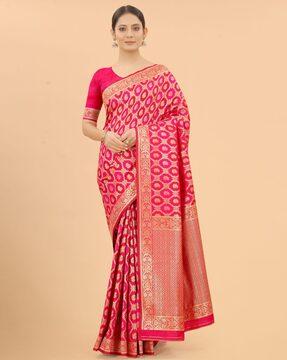 women banarasi zari woven saree with unstitched blouse piece