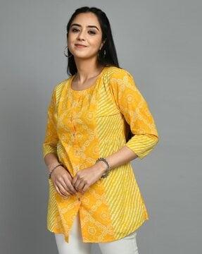 women bandhani & leheriya print straight tunic