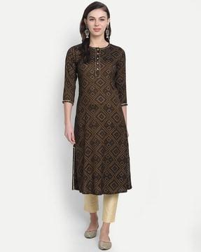 women bandhani print a-line kurta