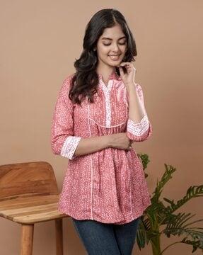 women bandhani print a-line tunic