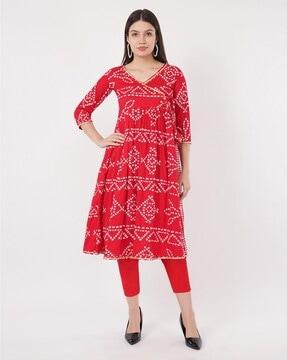 women bandhani print anarkali kurta & pants set