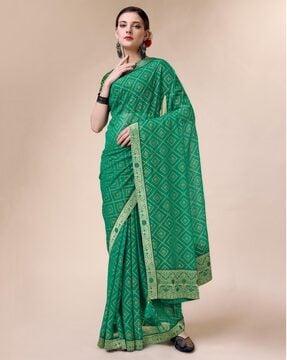 women bandhani print chiffon saree with patch border
