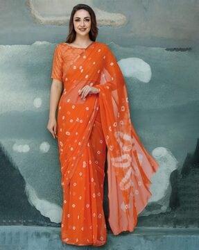 women bandhani print chiffon saree