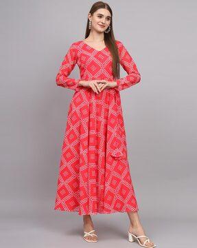 women bandhani print fit & flare dress