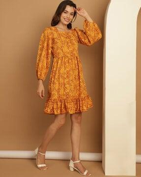 women bandhani print fit & flare dress