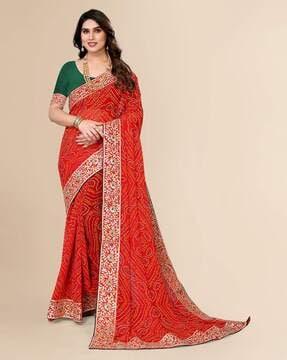 women bandhani print georgette saree