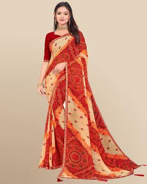 women bandhani print georgette saree