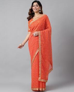 women bandhani print georgette saree