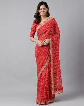 women bandhani print georgette saree