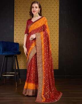 women bandhani print georgette saree