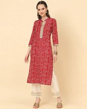 women bandhani print no darts straight kurta