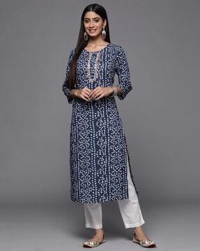 women bandhani print round-neck straight kurta