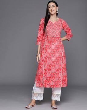 women bandhani print round-neck straight kurta