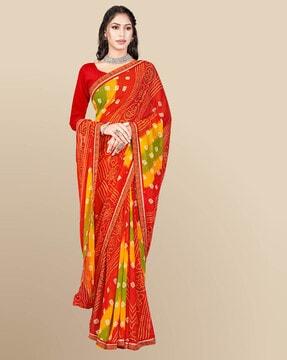 women bandhani print saree with contrast border