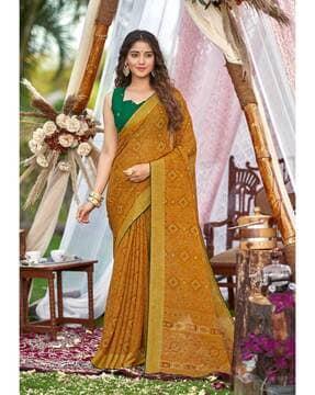 women bandhani print saree with contrast border