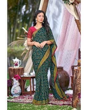 women bandhani print saree with contrast border