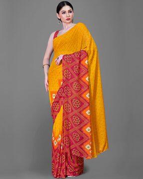 women bandhani print saree with contrast border