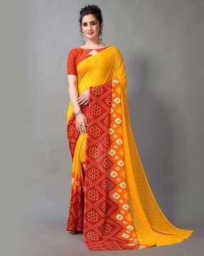 women bandhani print saree with contrast border