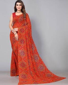 women bandhani print saree with folded hem