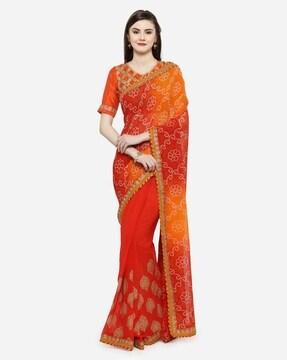 women bandhani print saree with lace border