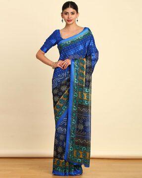 women bandhani print saree with thin border